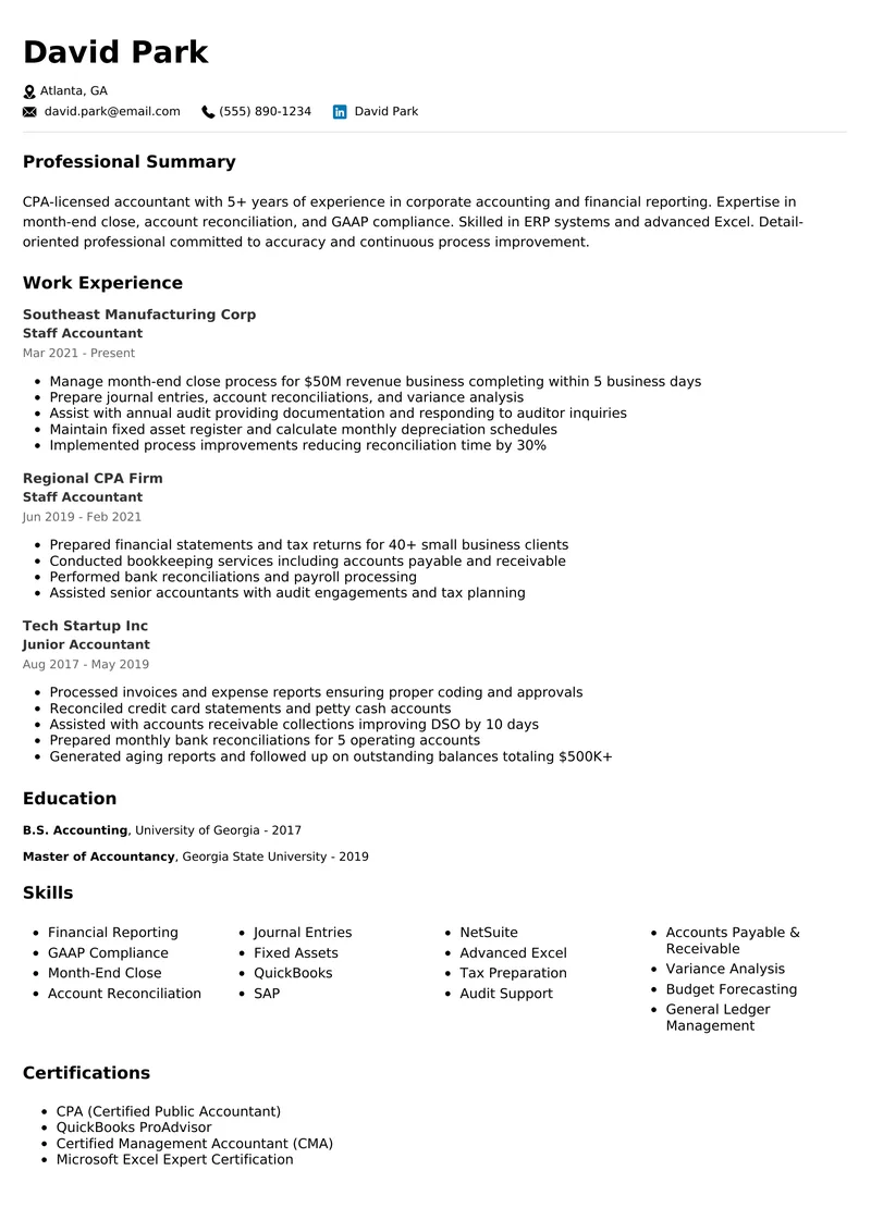Accountant resume example - professional ATS-friendly template