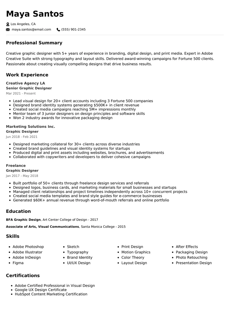 Graphic Designer resume example - professional ATS-friendly template