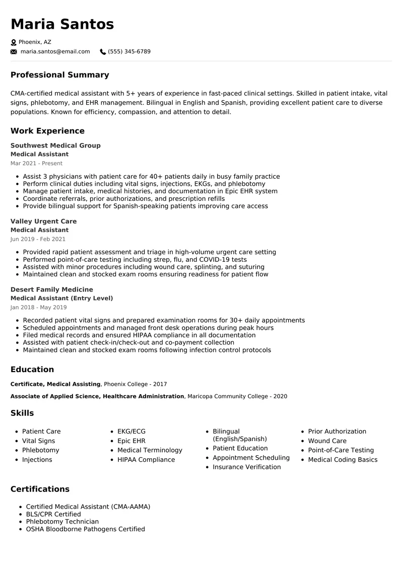 Medical Assistant resume example - professional ATS-friendly template