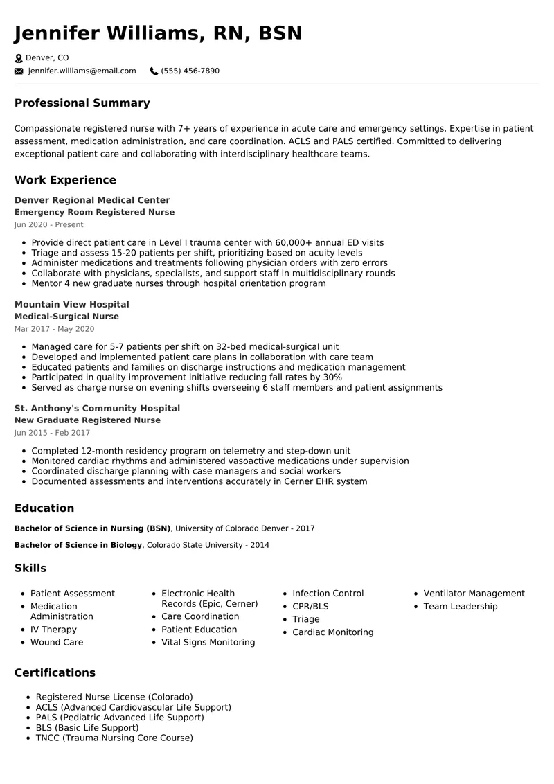 Registered Nurse resume example - professional ATS-friendly template