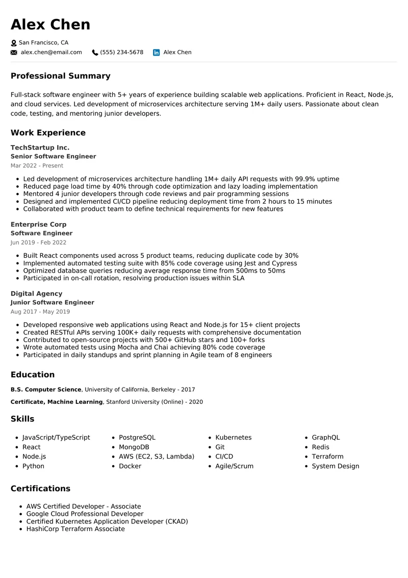 Software Engineer resume example - professional ATS-friendly template